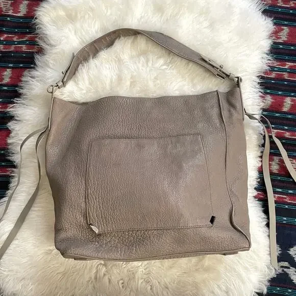 All Saints Taupe Leather Hobo Bag Shoulder Purse - Picture 1 of 15